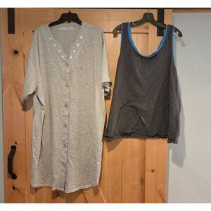 Fashion Bug Cacique Plus Size 26/28 Nightgown & Sleep Tank Embroidered Stars Lot